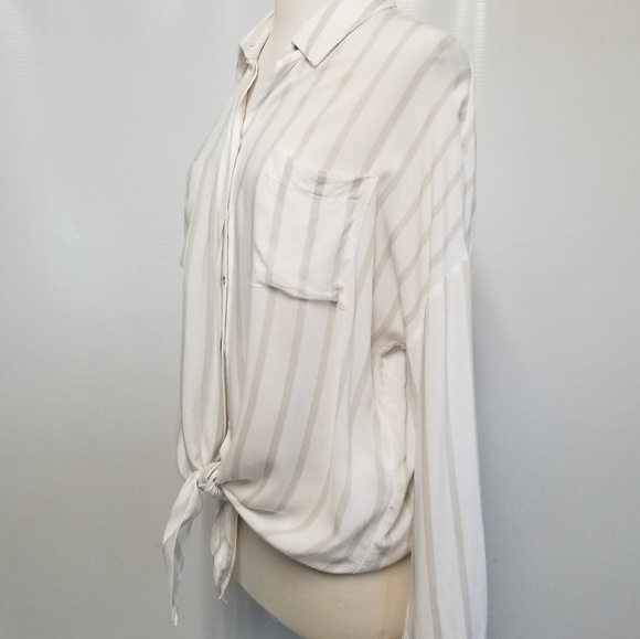 ANTHROPOLOGIE MAEVE Ivory Striped Hi Lo Top Size M - Picture 3 of 8